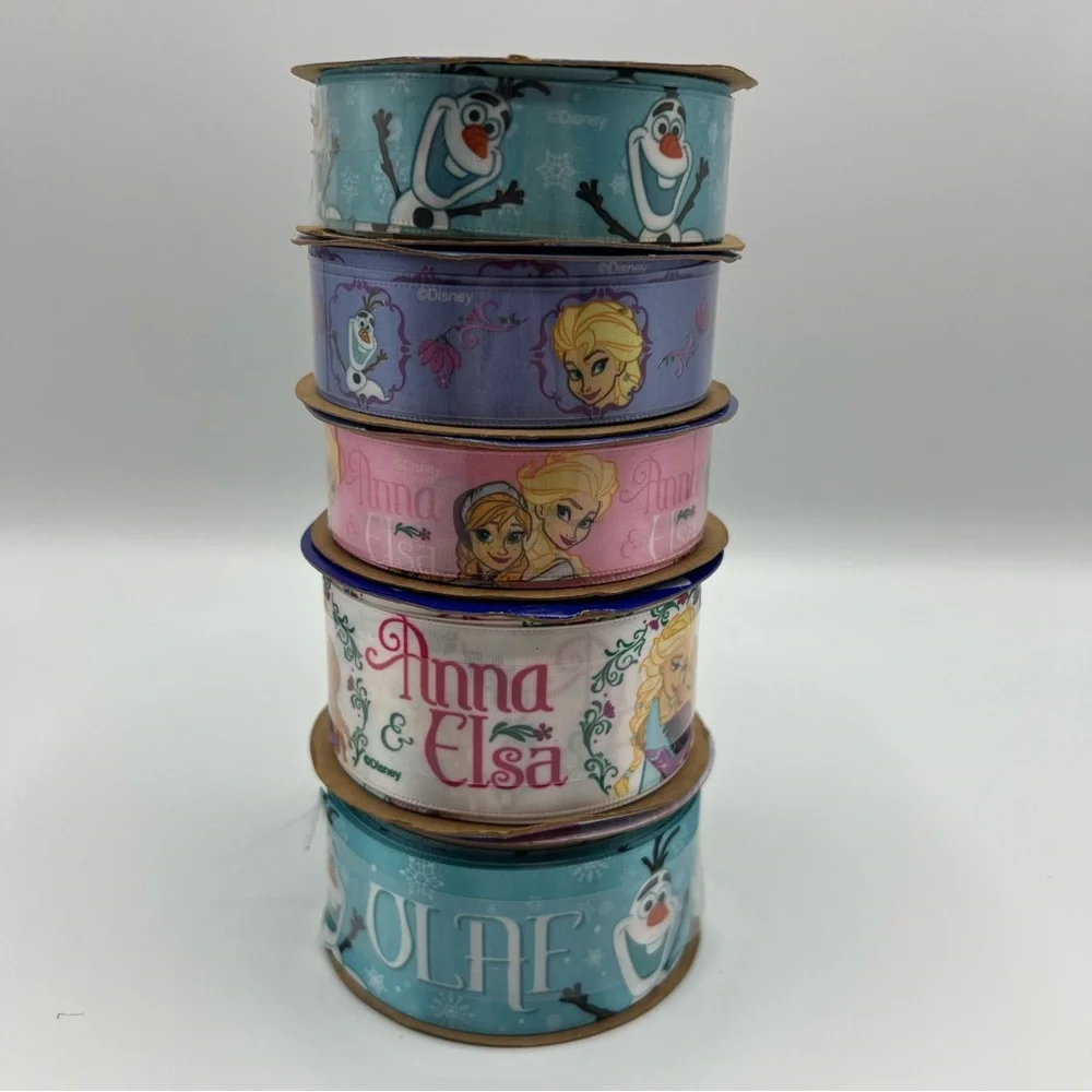NWT Disney Frozen Ribbon Lot of 5 Olaf Anna Elsa‎ Craft Gift Wrap 7/8
